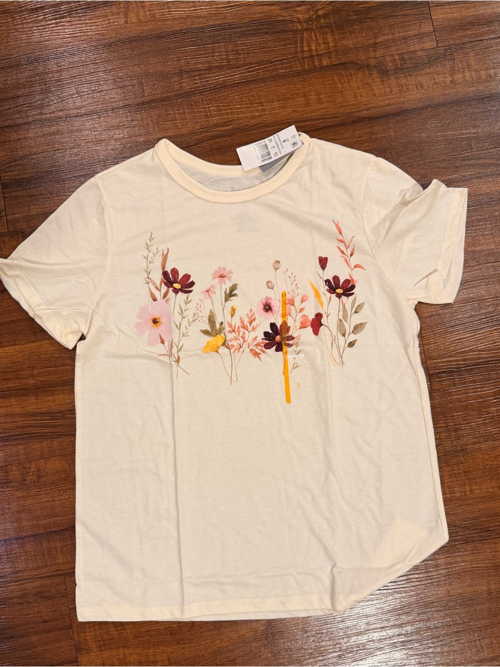 Zoe + Liv Cream Short Sleeve Tee with Floral Print